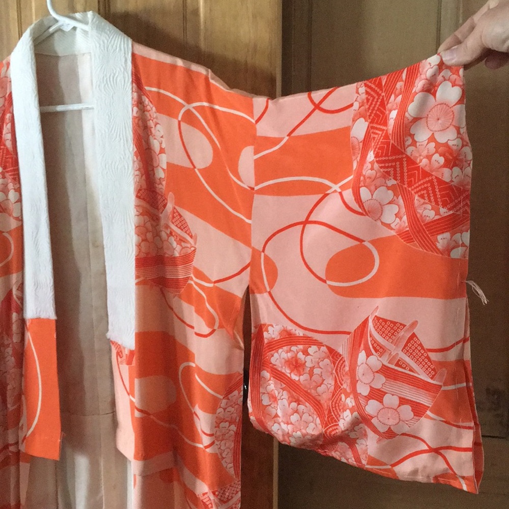 Vintage Orange Silk Kimono
